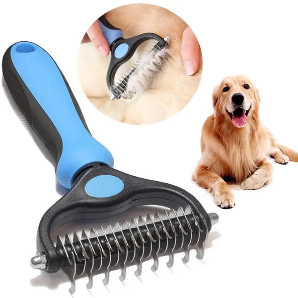 Brosse démêlante pour chiens avec poignée antidérapante et double fonctionnalité