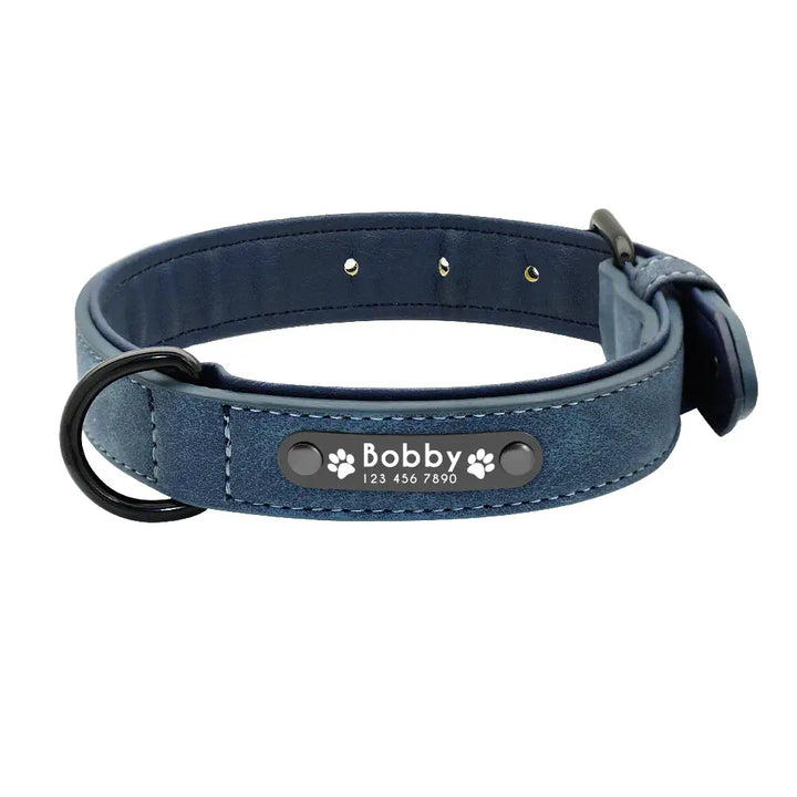 Collier pour chien personnalisable en cuir couleur bleu