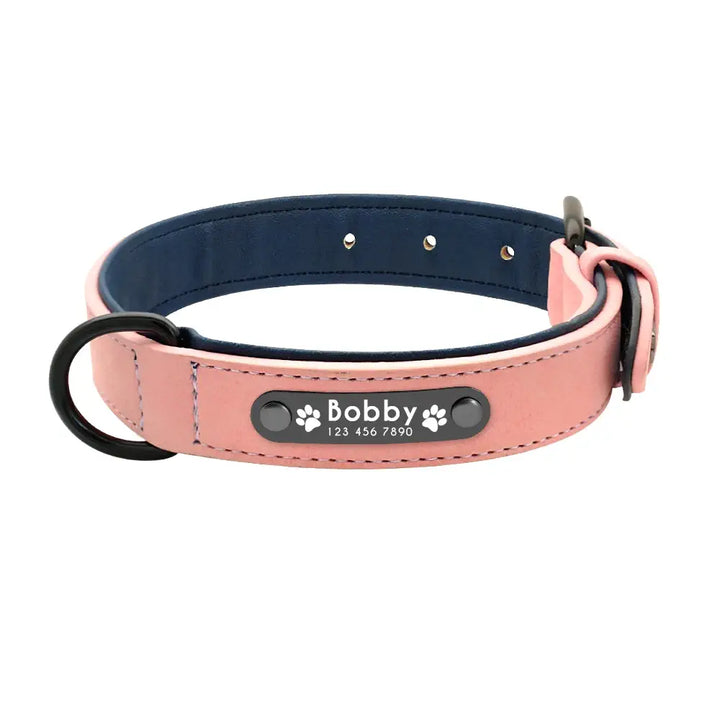 Collier pour chien personnalisable en cuir couleur rose