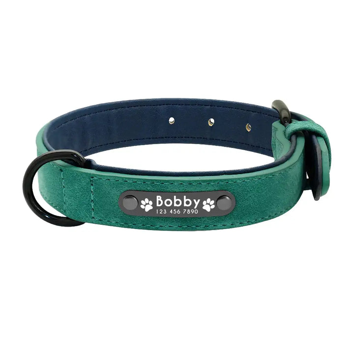 Collier pour chien personnalisable en cuir couleur vert