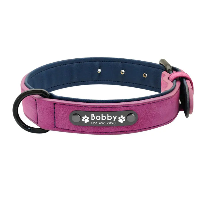 Collier pour chien personnalisable en cuir couleur violet