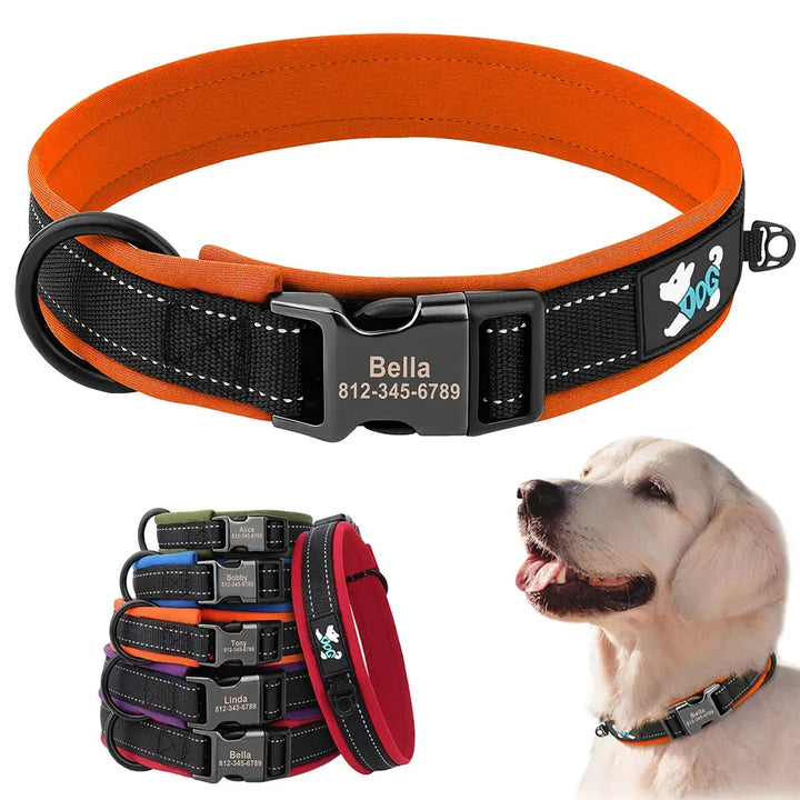 Collier personnalisé pour chien avec bandes réfléchissantes et boucle gravée