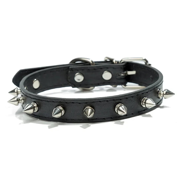 Collier clouté en cuir noir pour chien, disponible en diverses tailles