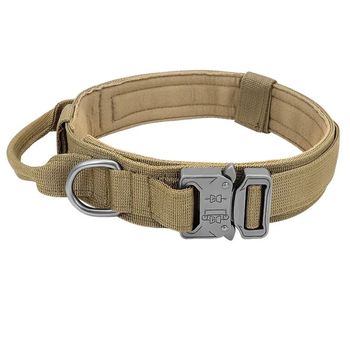 Collier militaire beige en nylon robuste pour chien avec boucle en métal