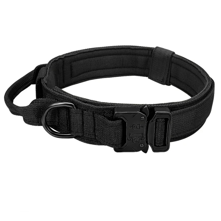 Collier militaire noir en nylon robuste pour chien avec boucle en métal