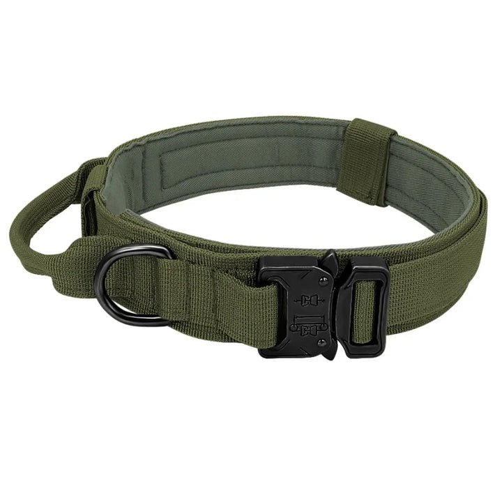 Collier militaire vert en nylon robuste pour chien avec boucle en métal