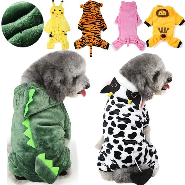 Collection complète de costumes pour chiens incluant des déguisements de lion, tigre, Pikachu