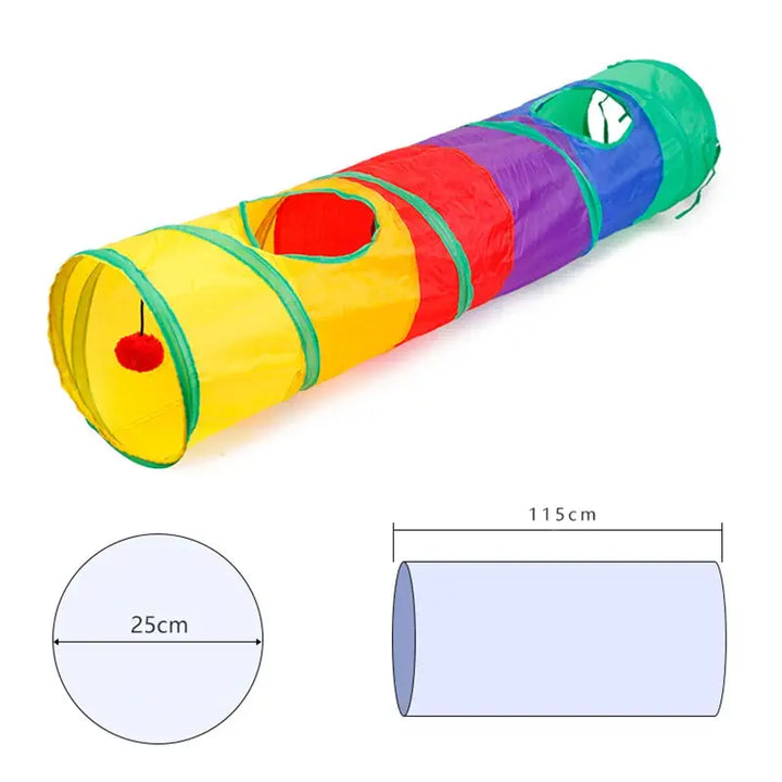 Dimensions du tunnel de jeu pour chat : 115 cm de long et 25 cm de large