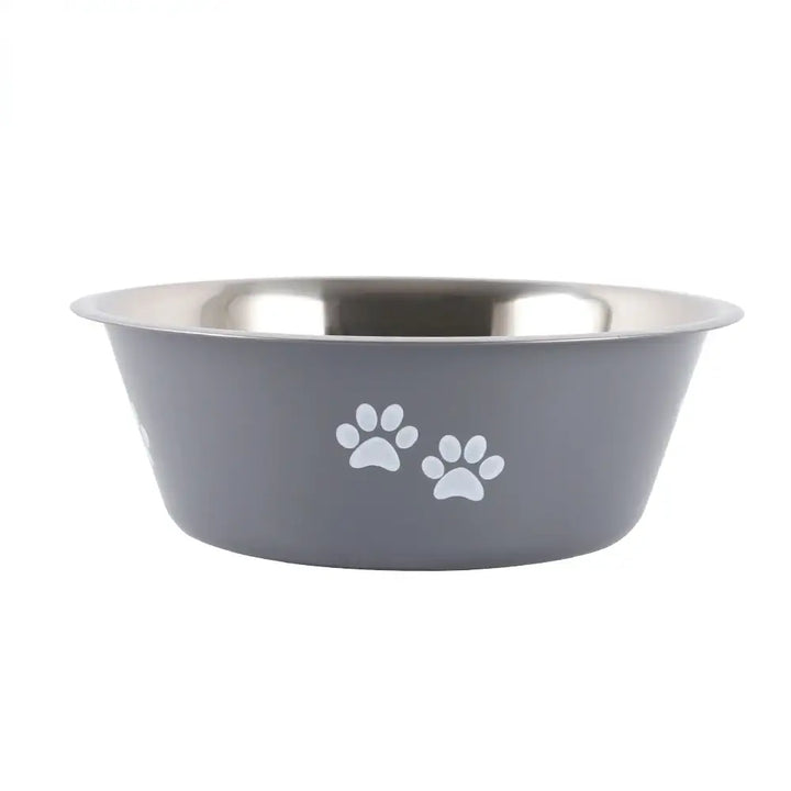 Gamelle gris en acier inoxydable pour chiens, design avec motif de pattes