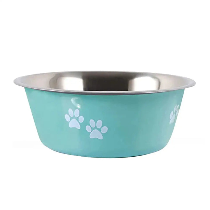 Gamelle verte en acier inoxydable pour chiens, design avec motif de pattes