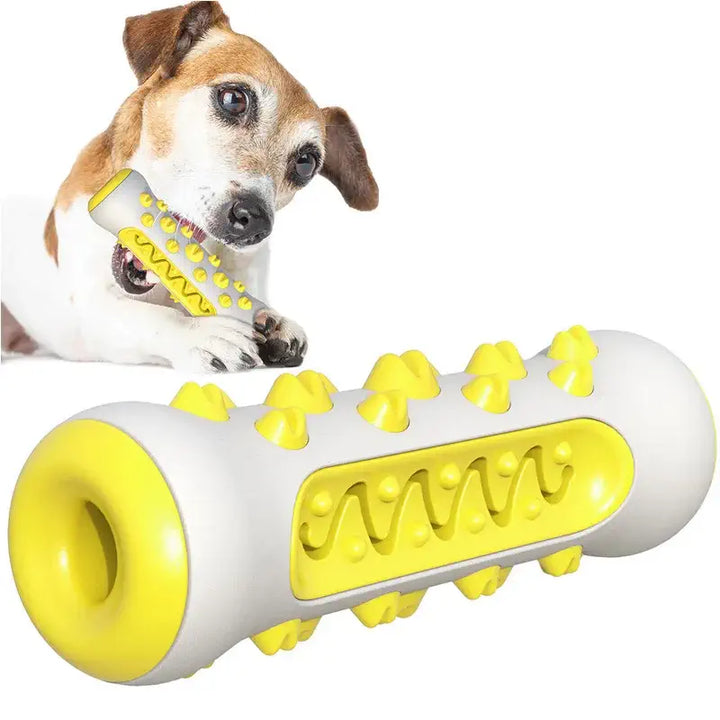 Jouet brosse à dents premium en jaune pour chien, idéal nettoyage dentaire et mastication