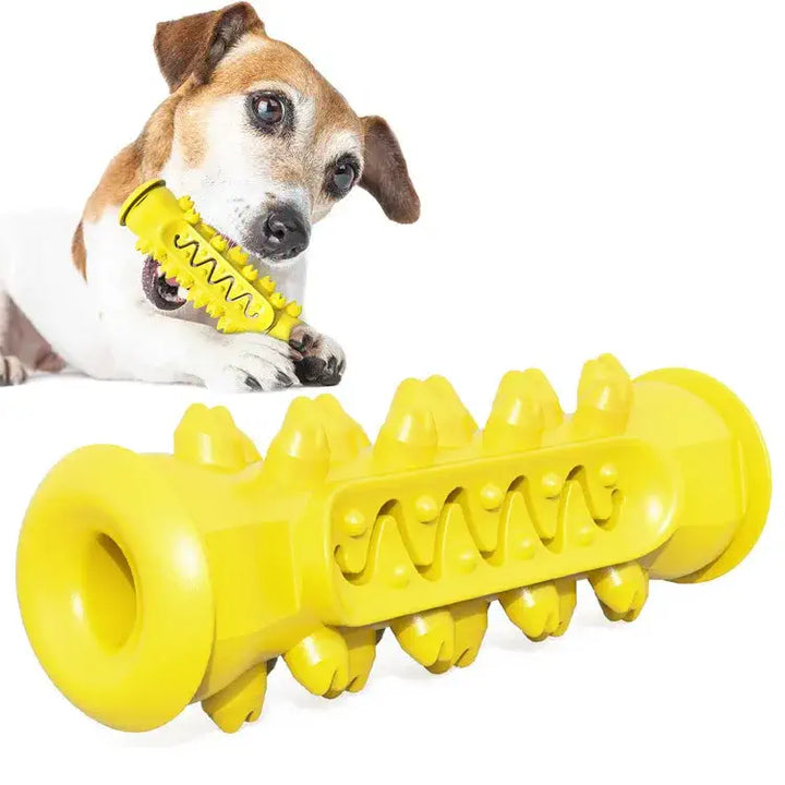 Jouet brosse à dents standard en jaune pour chien, idéal nettoyage dentaire et mastication