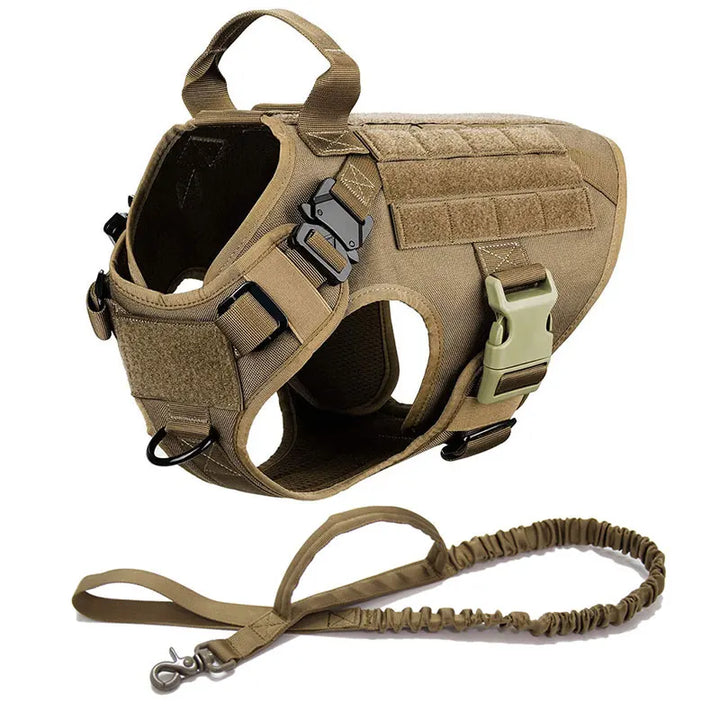 laisse et harnais tactique beige pour chien avec accessoires