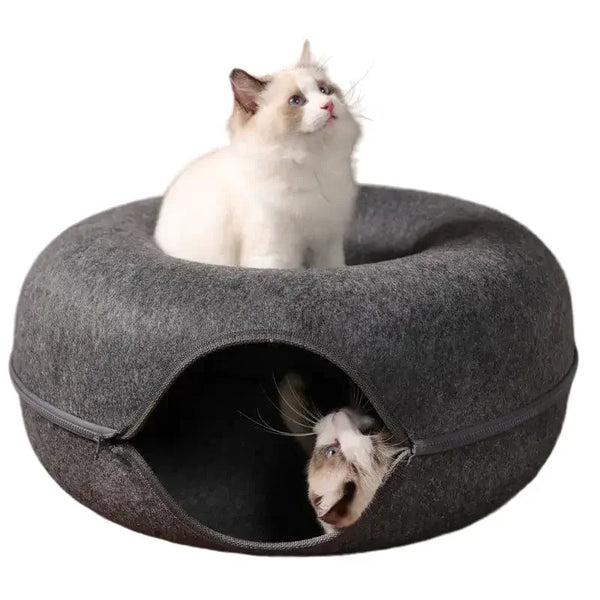 Lit beignet avec tunnel pour chats, parfait pour la détente et l'amusement