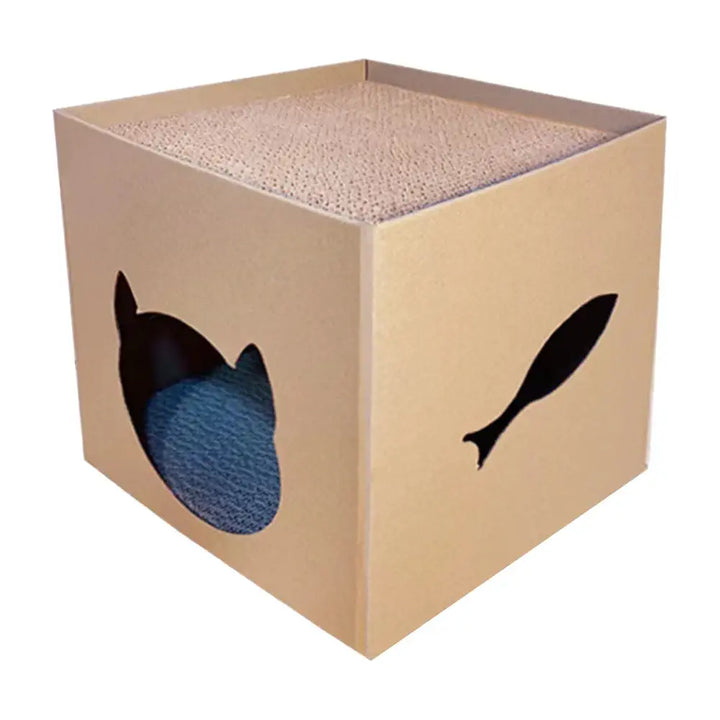 Maison en carton avec griffoir pour chats