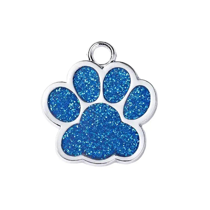 Médaille en forme de patte couleur bleu pour chien et chat, avec gravure personnalisée