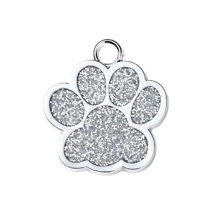 Médaille en forme de patte couleur gris pour chien et chat, avec gravure personnalisée