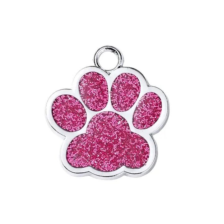 Médaille en forme de patte couleur rose foncé pour chien et chat, avec gravure personnalisée