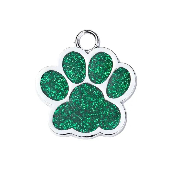 Médaille en forme de patte couleur vert pour chien et chat, avec gravure personnalisée