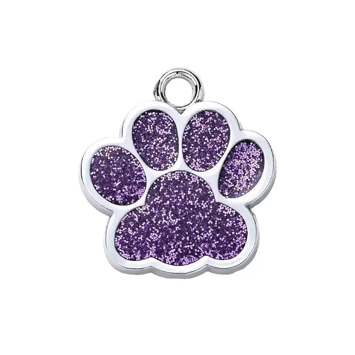 Médaille en forme de patte couleur violet pour chien et chat, avec gravure personnalisée