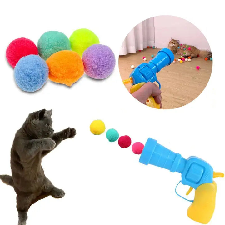 Pistolet lanceur de balles pour chats interactif, incluant 20 balles douces pour le jeu.