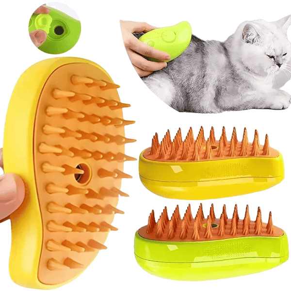 Brosse à Vapeur pour Chat, illustrant un chat bénéficiant d'un toilettage doux