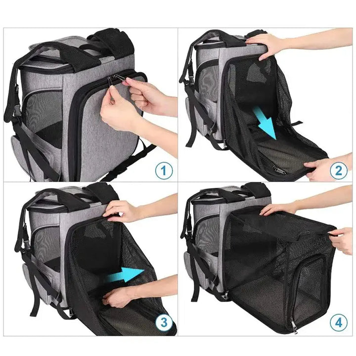 Fonctionnement de l'extension du sac à dos extensible pour chats, pratique pour voyager