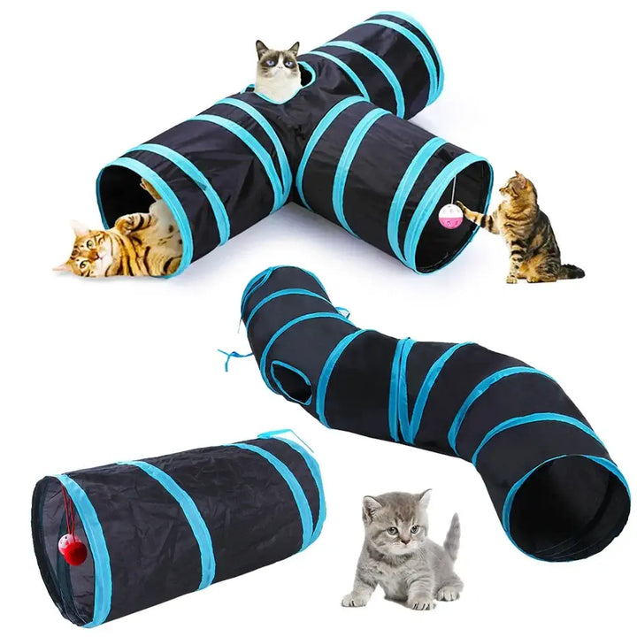 Tunnel de jeu interactif pour chats, pliable, idéal pour stimuler l'activité et l'exploration du félins